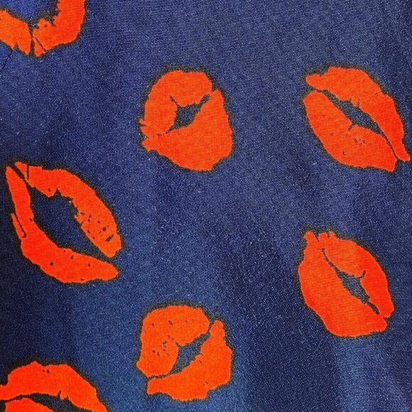 Neiman Marcus Navy Red Lips Kiss Print Cap Sleeve A-Line Mini Dress Size 14 - Picture 7 of 13